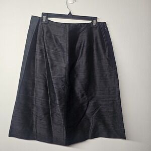 Womens Large Black 100% Silk Midi Skirt Side Zip Vtg Made In USA EUC A-line
